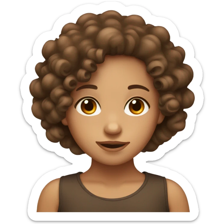 Curly head tan girl with brown eyes and dark brown curly hair sticker