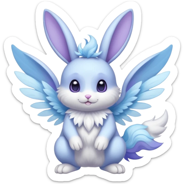 White pastel divine winged angelic furry bunny-fairy-Fakémon-Minccino-Meowstic-hybrid-fusion (full body) sticker