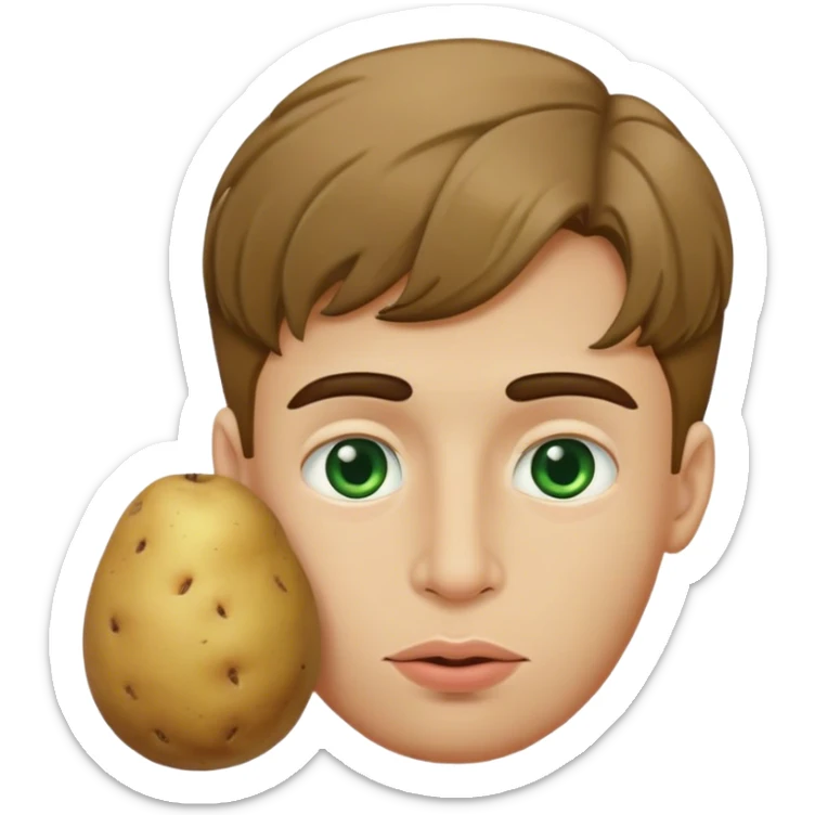 An Spanish descending guy with very light brown hair and a very dark green eyes, potato like nose, big lips sticker