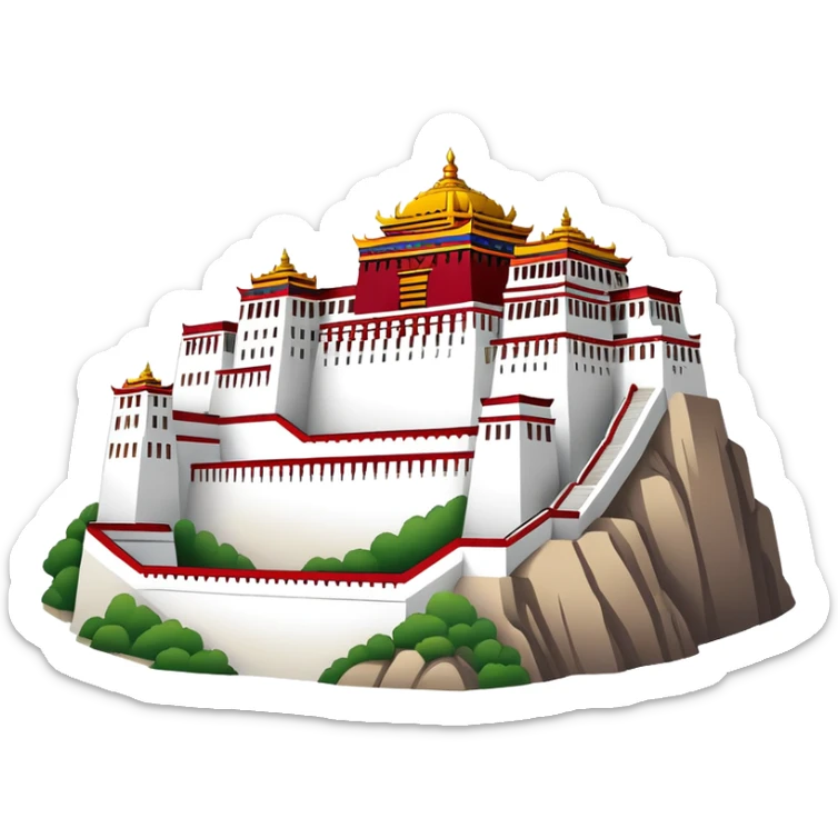 Tibetan Potala Palace Lhasa, simplified emoji style with bold outlines and bright colors, cartoon style white and red palace sticker