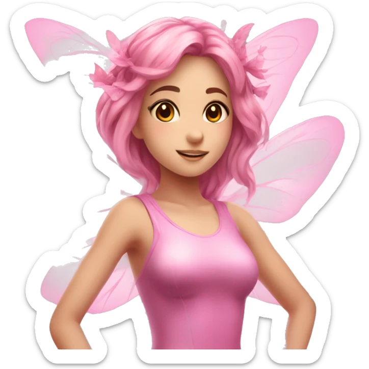 Anime fairy girl with pink clothes flying with fairy wings beautiful and elegant  sticker