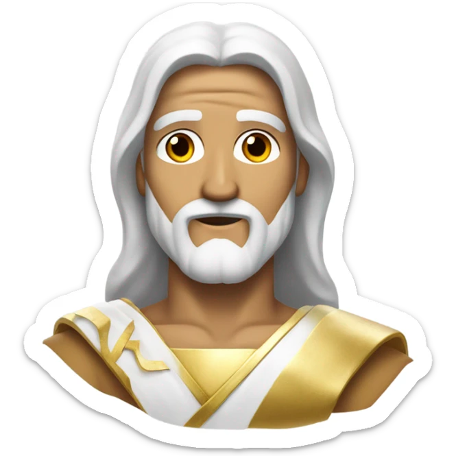Jesus with eyes of fire and pure white hair and white beard wearing a gold sash sticker