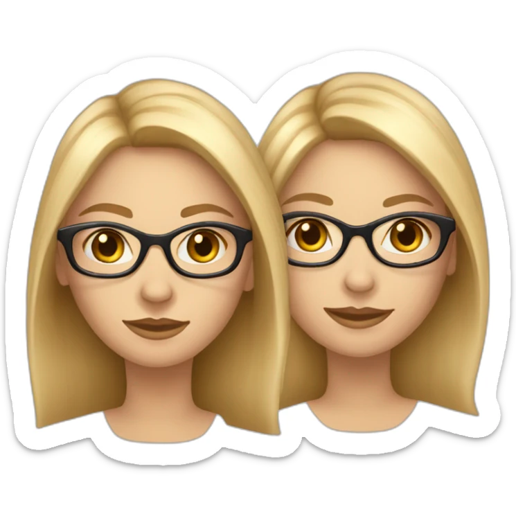 Two Woman. One blond Hair Medium Long hair. Fair Skin Color. Wears Glases. Woman Long Brown Hair sticker
