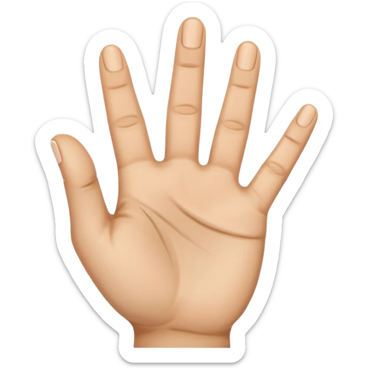 A simple emoji-style illustration of a human hand with four fingers raised and the thumb folded down across the palm. Front-facing hand sticker