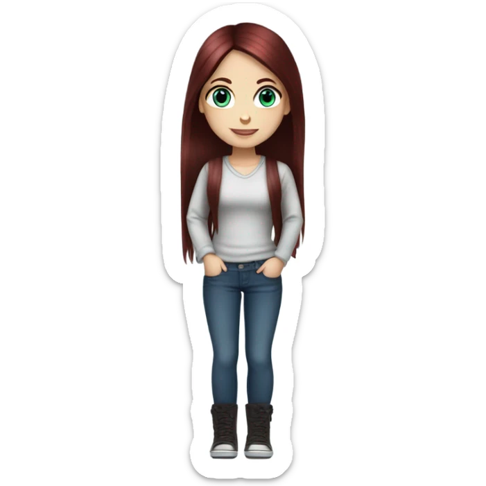 Beautiful girl, dark red hair, straight hair，long hair, blue eyes sticker