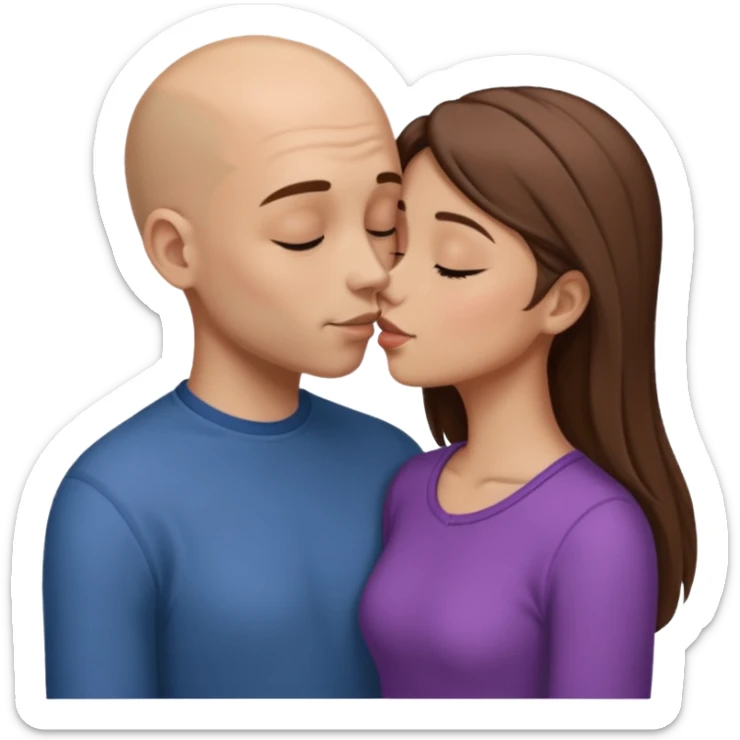 Tall Bald boy kissing a girl who has straight brown hair and is shorter than him sticker