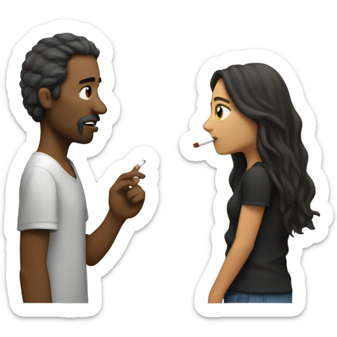half white half mexican girl with long hair smoking a cigarette with a white homeless man as they chat sticker