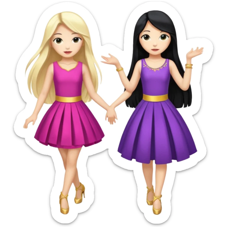 aisan girl with long black and white girl with blonde hair together going to dance at the club sticker