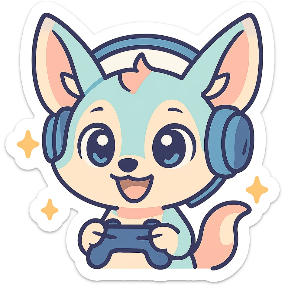 Transformer cette illustration de fennec magique kawaii en emoji expressif, style kawaii, fond transparent, garder les couleurs pastel et les accents féeriques. sticker