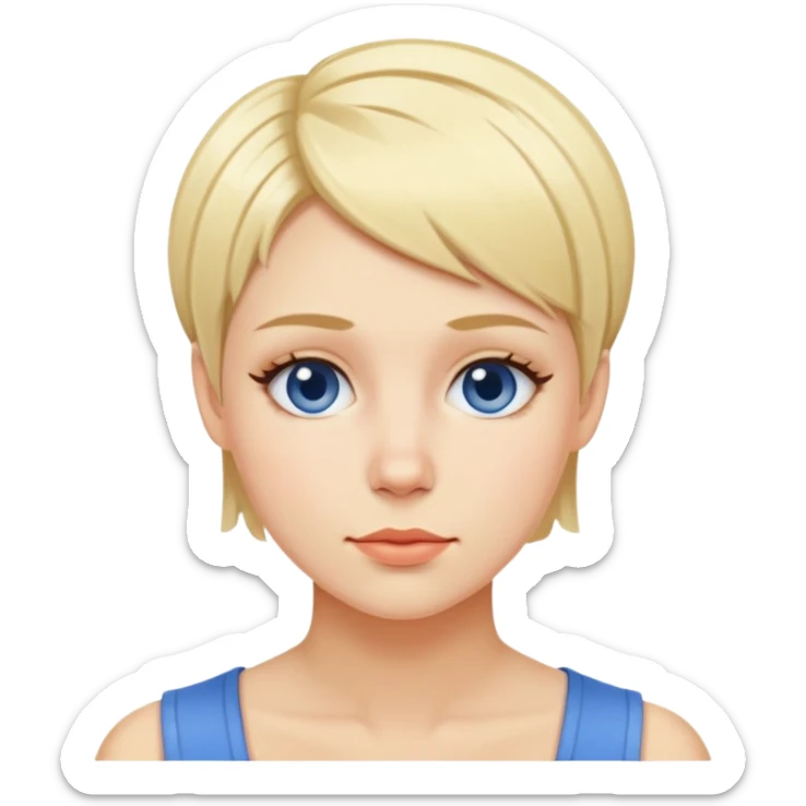 Mujer rubia, con mechones azules, como de piel blanca cabello muy corto y sonrojada  sticker