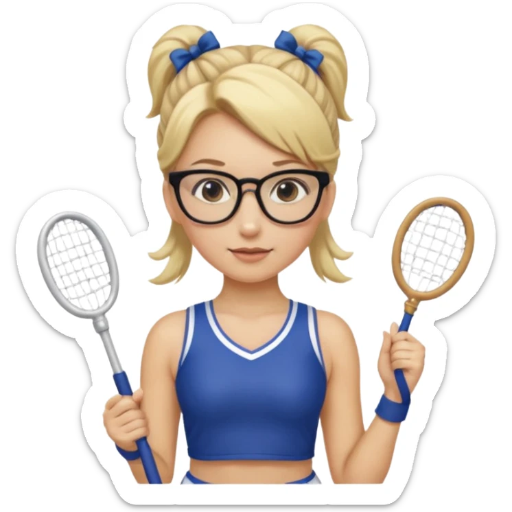  Sexy Dominatrix blonde hair and glasses full body with whip in a cheerleaders outfit  hair ties back sticker