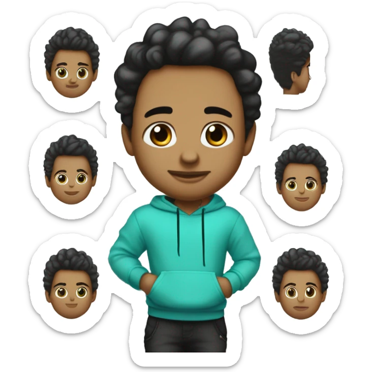 Garçon aux cheveux ondulé brun mèche de cheveux blanche à gauche yeux turquoises porte un sweat-shirt noir et trois piercings noir à l'oreille droite  sticker