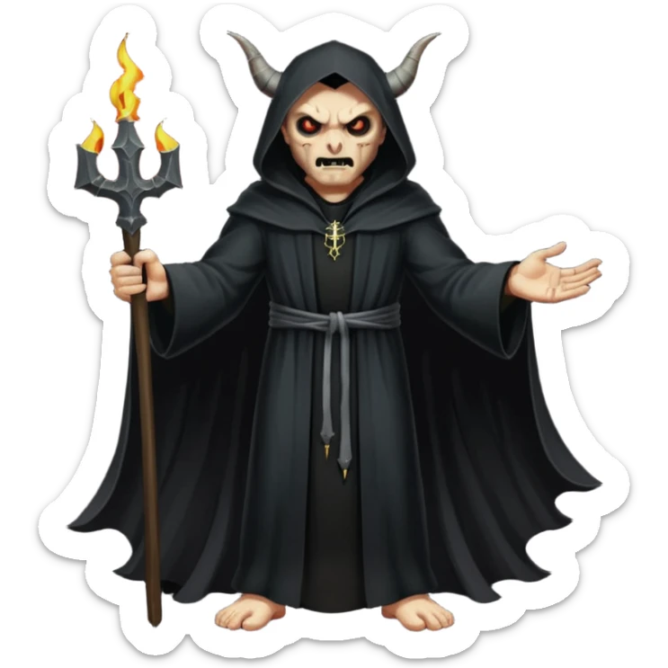 A preacher who's actually a demon.... but Noone knows it yet, in the style of your bleeding skull art. Dark gritty and menacing art style. Like in a doom game, full body sticker