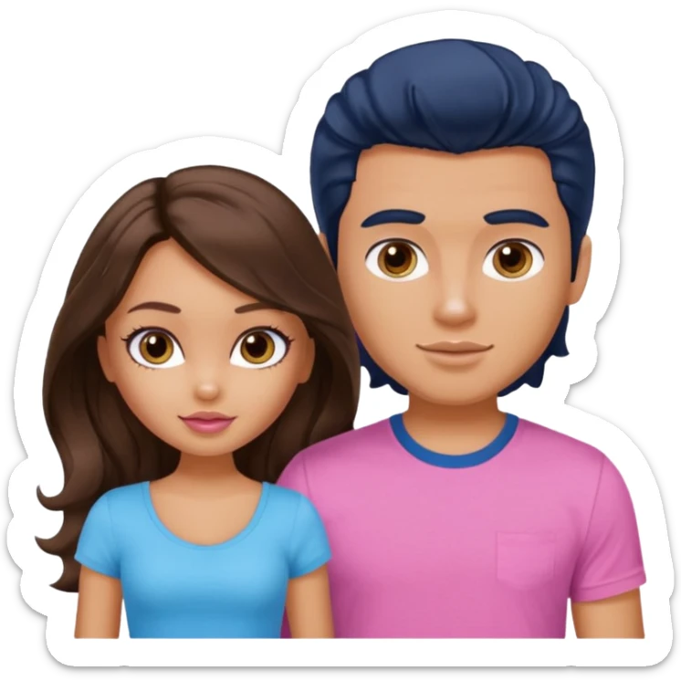 a pretty tan bratz girl with long brown hair and white bratz man with short wavy black hair sticker