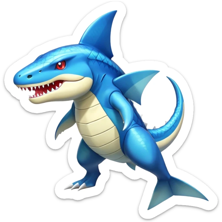 Shiny Exotic Colorful epic Sharpedo-Garchomp-Gabite-Salamence-Koraidon-Feraligatr-Fakémon-hybrid-creature (full body)  sticker