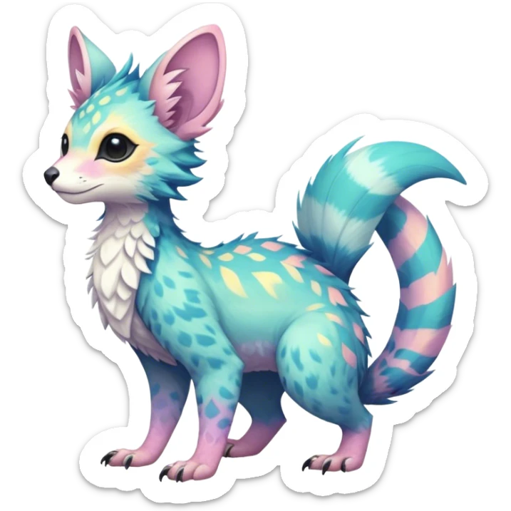 Feral Rare Fantasy pastel tropical Vernid-Trico-species by LiLaiRa, random markings, tufted tail, tufted ears, full body sticker