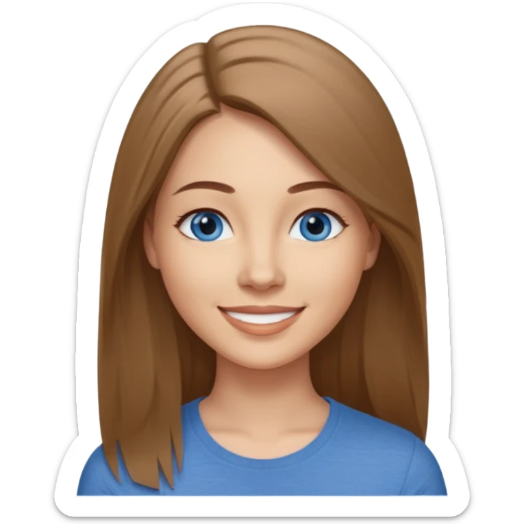 a woman, 30 years old, light skin with medium brown straight hair, long hair. blue eyes. No eyeglasses. Grey top. sticker