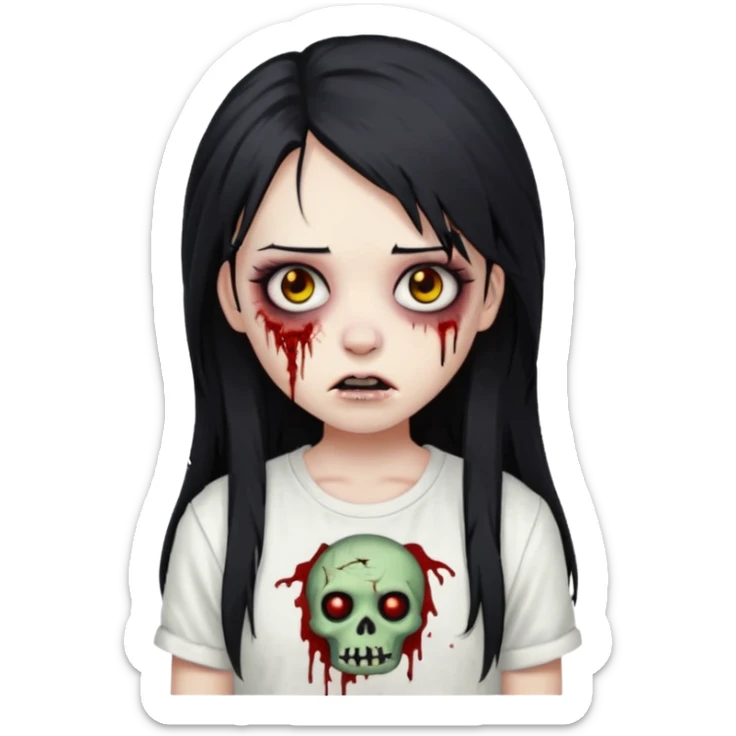 zombie girl with emo long hair white and white shirt emoji sticker