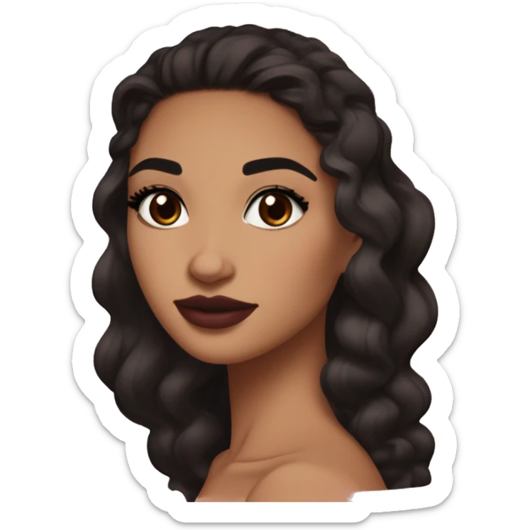 Maddy Perez euphoria show teenager: warm brown eyes, bold black eyeliner, dark arched brows, full nude-berry lips, light latina skin, high cheekbones, sleek dark brown long hair in waves/ponytail, rhinestones on her face

 sticker