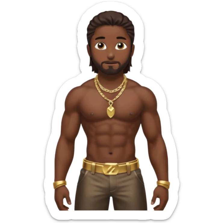  Omarion with long dark brown hair, shirtless with necklace, metallic brown pants sticker