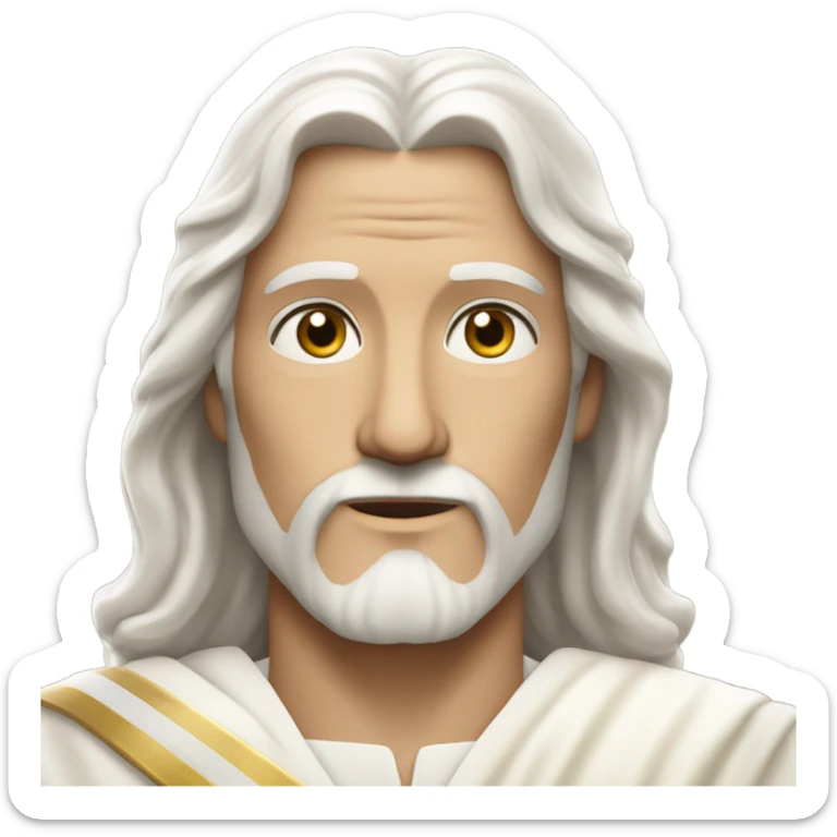 Close up Jesus headshot white hair white beard white robe and golden sash diagonally across his chest sticker