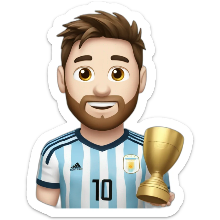 messi levantando la copa del mundo con la camiseta de argentina y la medalla sticker