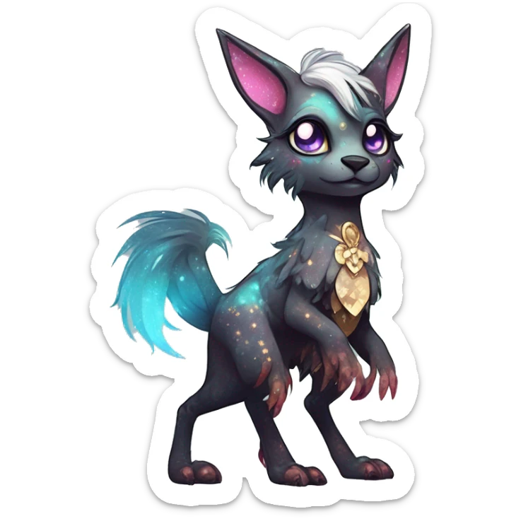 cute Kawaii edgy fantasy animal sparkle fursona Fionbri creature by griffsnuff & LiLaiRa & Falvie full body sticker