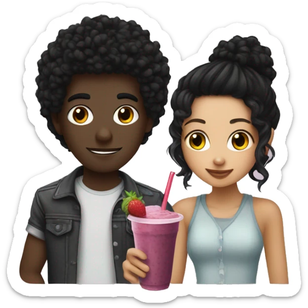 people having a date over a smoothie, the girl has curly hair and the boy emo black hair sticker
