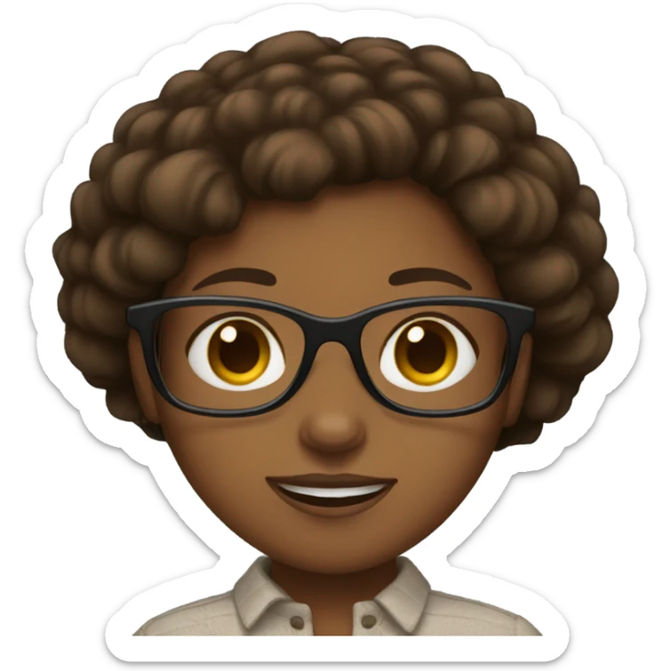 a brown skin girl with brown eyes and glasses  sticker