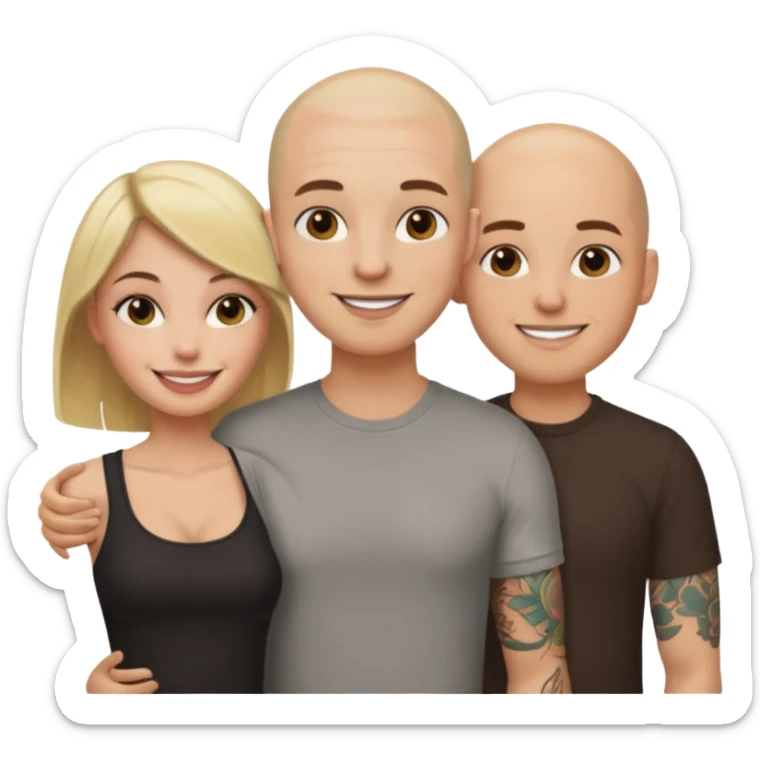 throuple blonde female brunette female with tattoed bald male sticker