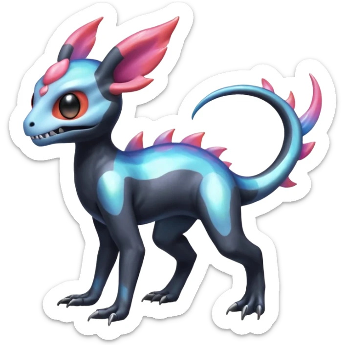 Shiny Duskull-Salandit-Sylveon-Fakémon-hybrid-creature (full body)  sticker