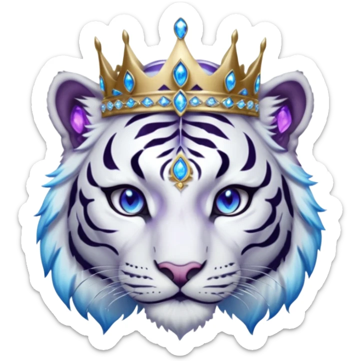 ESO Female white/black tiger khajiit leader of the umbral rose, glowing blue eyes, glowing blue 'third eye' gem; silver crown/tiara with purple gems sticker