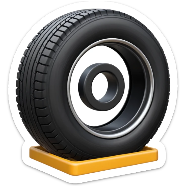 please draw me a emoji of tire - inside the manufacturing factory - getting inspected by machine not the human  sticker