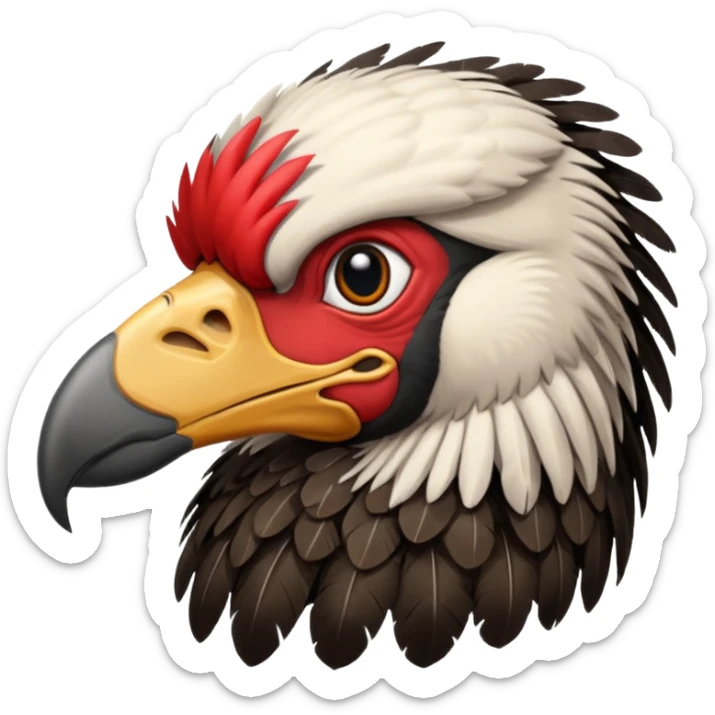Mature vulture with black and red feathers looking towards the center of the image. sticker