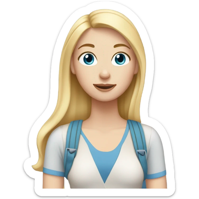 White girl with straight blonde hair, long eyelashes and blue braces sticker