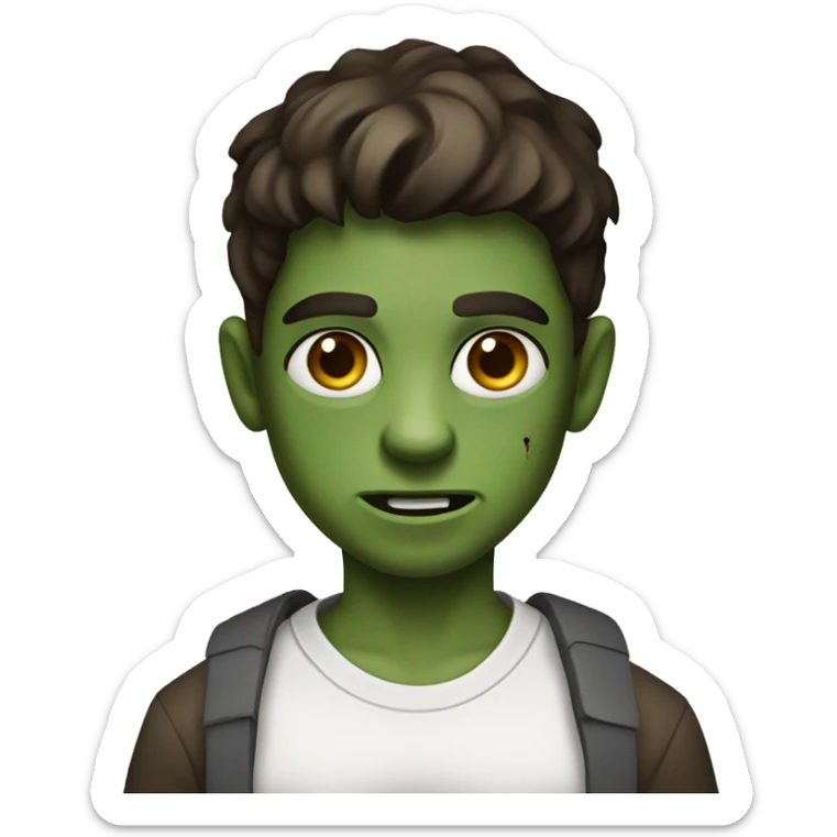 teen boy zombie with medium dark brown hair and white shirt sticker