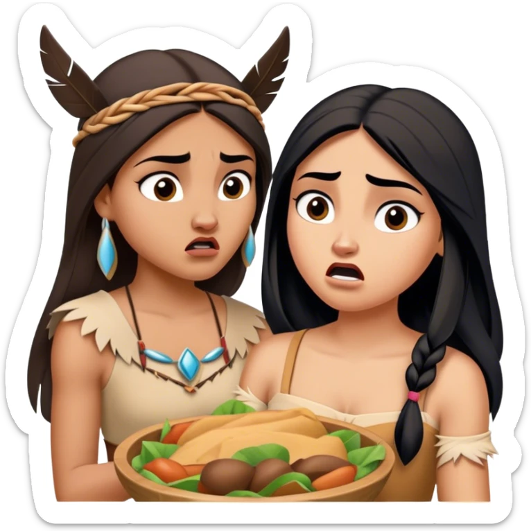 Cinematic Funny Pocahontas Portrait Emoji, Looking bewildered as Meeko steals her food, one brow raised in playful frustration, a warrior princess caught in a hilariously relatable moment, wild yet endearing! sticker