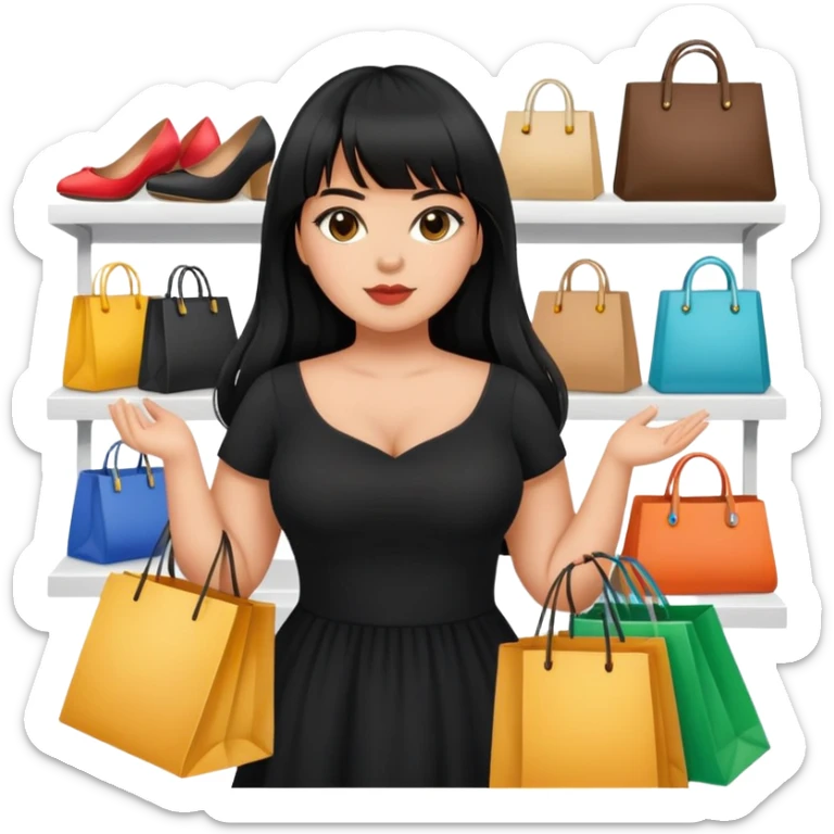 Latina girl with bangs black long hair plus size black dress shopping sticker