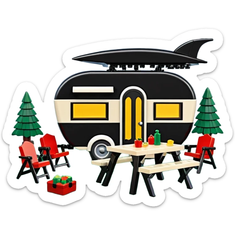 Jetson’s Ultra hotrod cute Lego Haunted Batman dream house Caravan with picnic table and folding chairs at Christmas  sticker