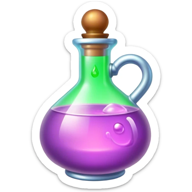 Clash of Clans aesthetic: Cinematic Playful Pixel 3D Magic Potion Portrait Emoji, rendered in a 3D vector-style similar to standard emojis with minimal shading and bold, simplified shapes. A compact, distinct form with signature details, softly glowing with a pixelated adventure charm. Simplified yet unmistakably iconic, highly detailed and consistent, glowing with a soft radiance and high shine. Stylized with a touch of classic pixel-art charm and a soft glowing outline, capturing the essence of a beloved gaming relic with a friendly, playful manner! sticker