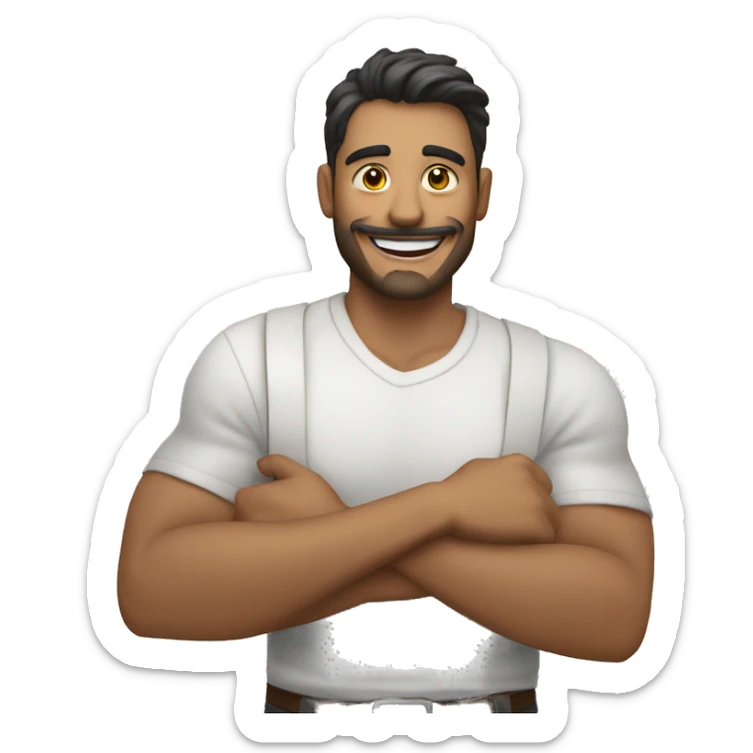 hombre feliz blanco diciendo hola con los brazos haciendo una locura sticker