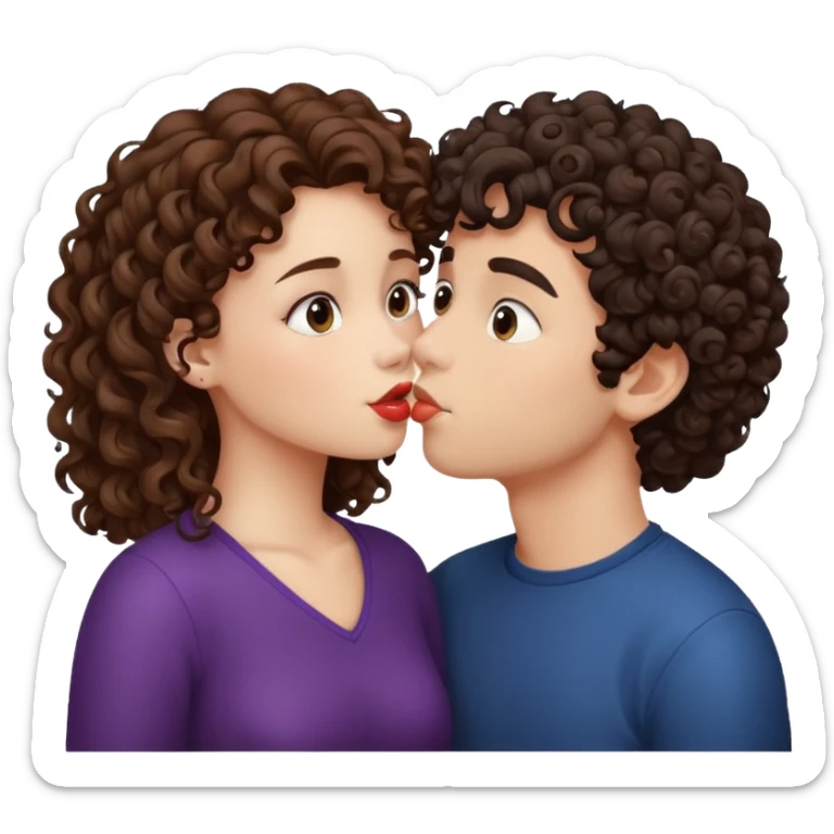 A girl with curly hair and a boy with darck hair kiss sticker