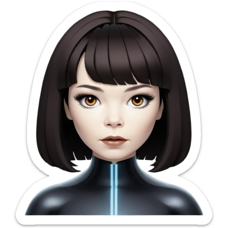 Björk looking exactly like how she looks on the Homogenic Album Cover sticker