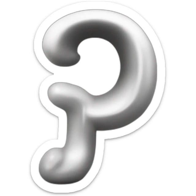emoji of the letter P, 3 d form beautiful font, typography, black and white, realistic sticker