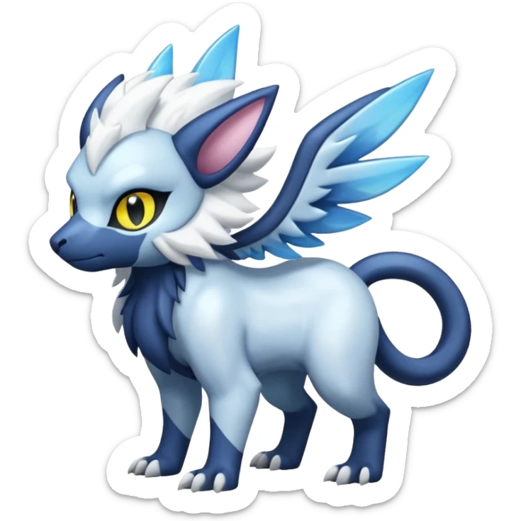 White glossy soft silky furry iridesent Absol-Shinx-Luxray-fusion-hybrid, full body sticker