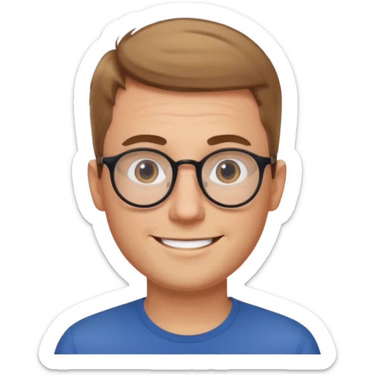 homme blanc cheveux très court marron clair sans barbe sourrir avec lunettes rondes sticker