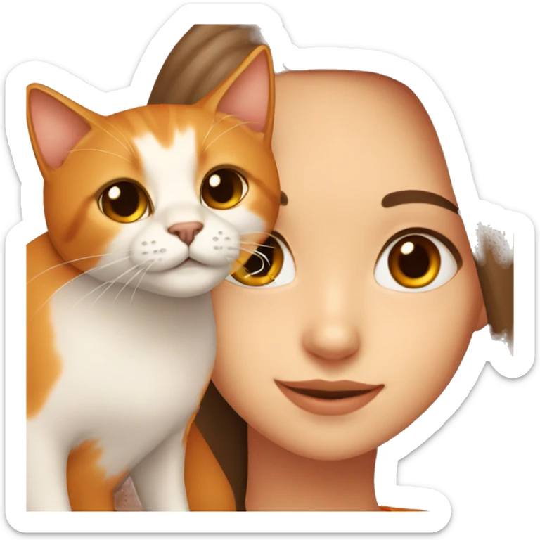  Girl with brown eyes and long brown hair with one orange cat and a Siamese cat sticker