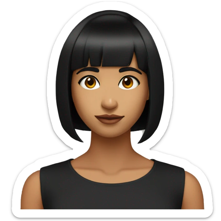 Young Indian women straight bob haircut with bangs (black hair) (Wearing black sleeveless top)) sticker