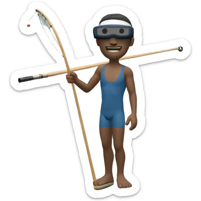 a swimmer with a Monmouth Baricoda  with a fishing rod in his hand in VR sticker