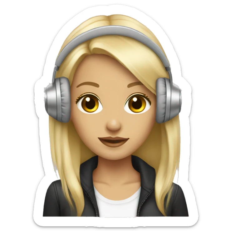 blonde dj girl straight hair with beige headphones sticker